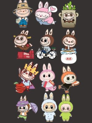 Labubu Character Sticker Sheet – Bunny Monster Vinyl Pack (A4)