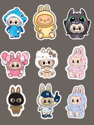 Labubu Dress-Up Sticker Sheet – A4 Cosplay Vinyl Pack
