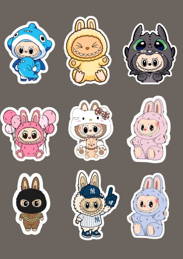 Labubu Dress-Up Sticker Sheet – A4 Cosplay Vinyl Pack