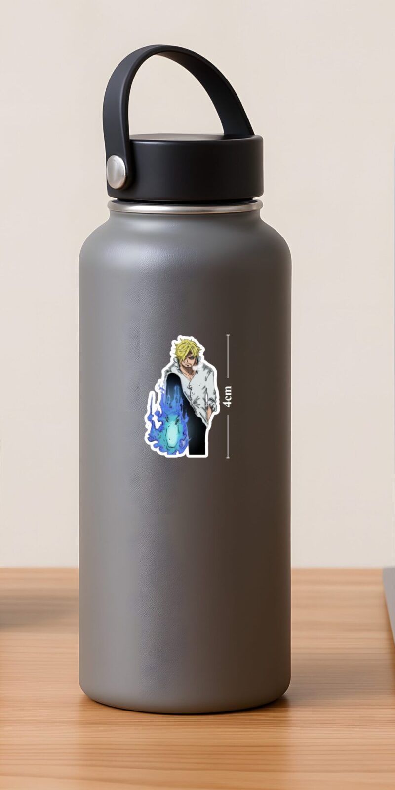 One Piece Sanji Ifrit Jambe Sticker shows Sanji?s blue-flame power from Wano. Durable matte vinyl for laptops, water bottles, phone cases, and notebooks.
