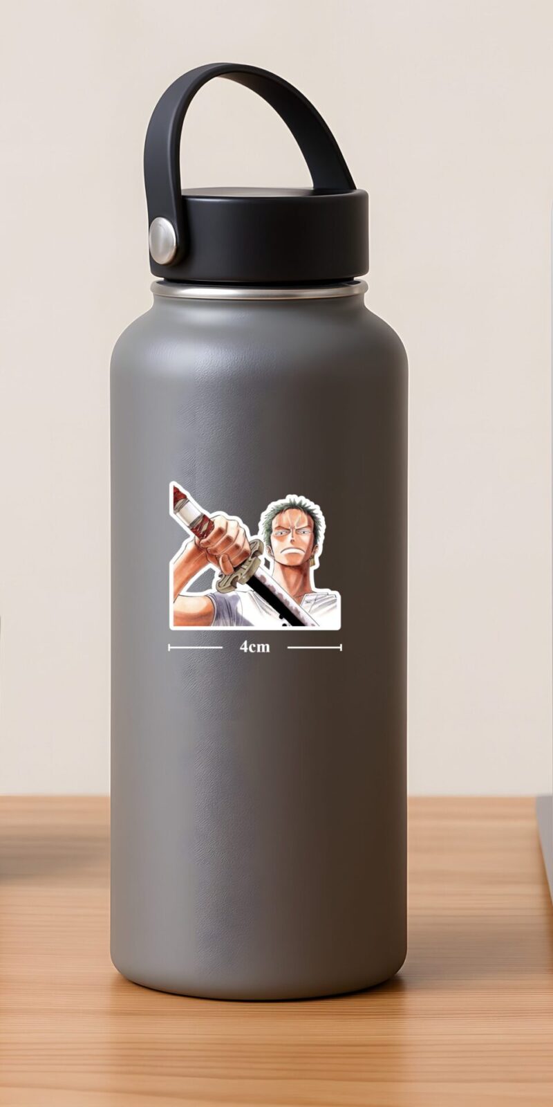 Zoro Sword One Piece Sticker showing the swordsman?s power, durable matte vinyl and kiss cut edges for laptops, bottles, and cases.