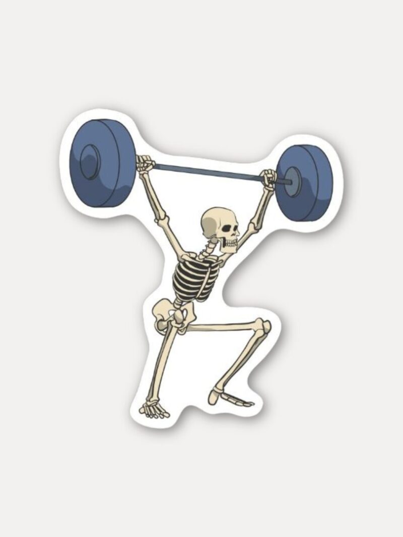 Skeleton Weightlifting Sticker Gym Humor