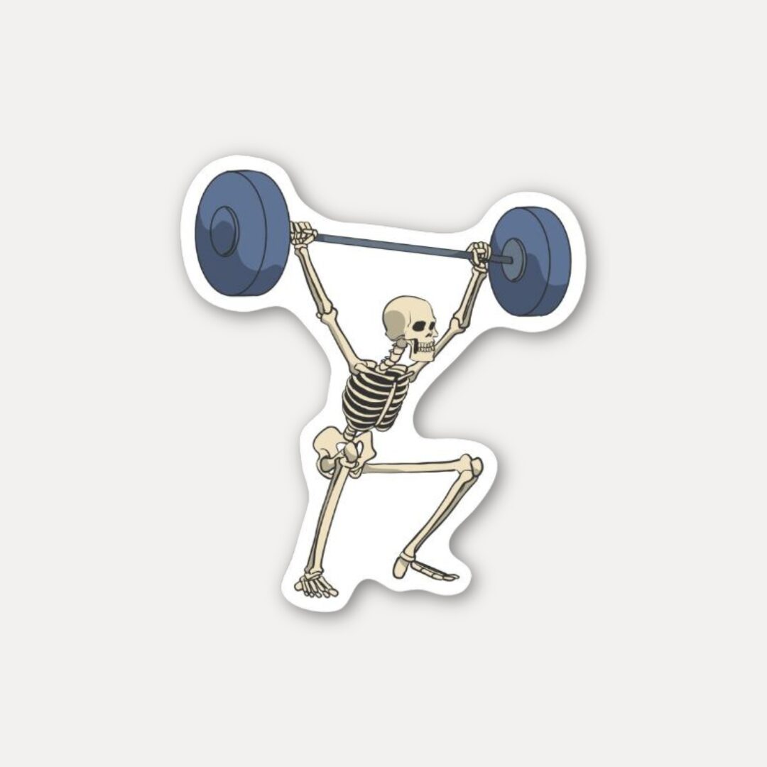 Skeleton Weightlifting Sticker Gym Humor
