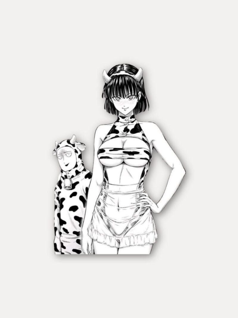 Tatsumaki and Saitama Cow Costume Sticker