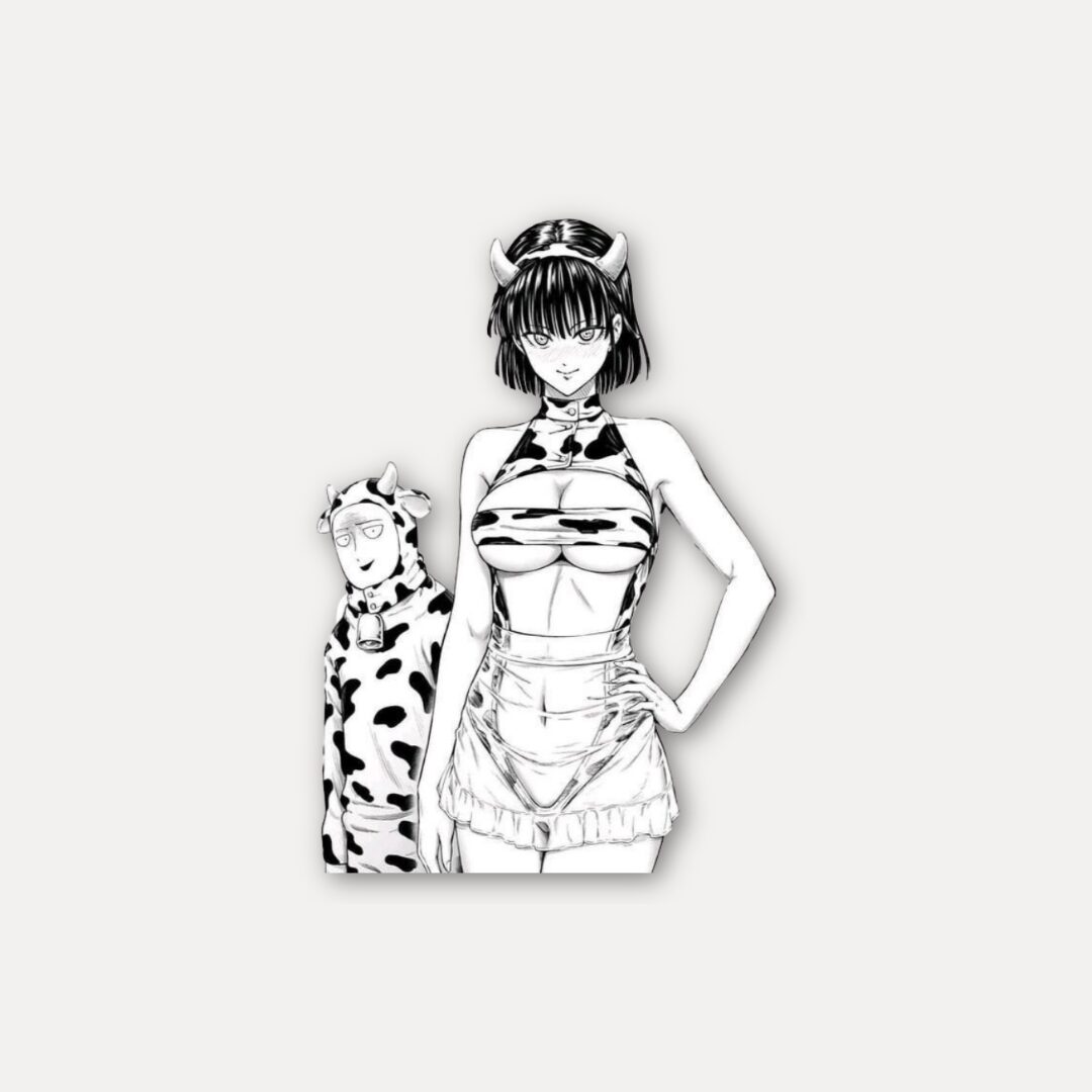 Tatsumaki and Saitama Cow Costume Sticker