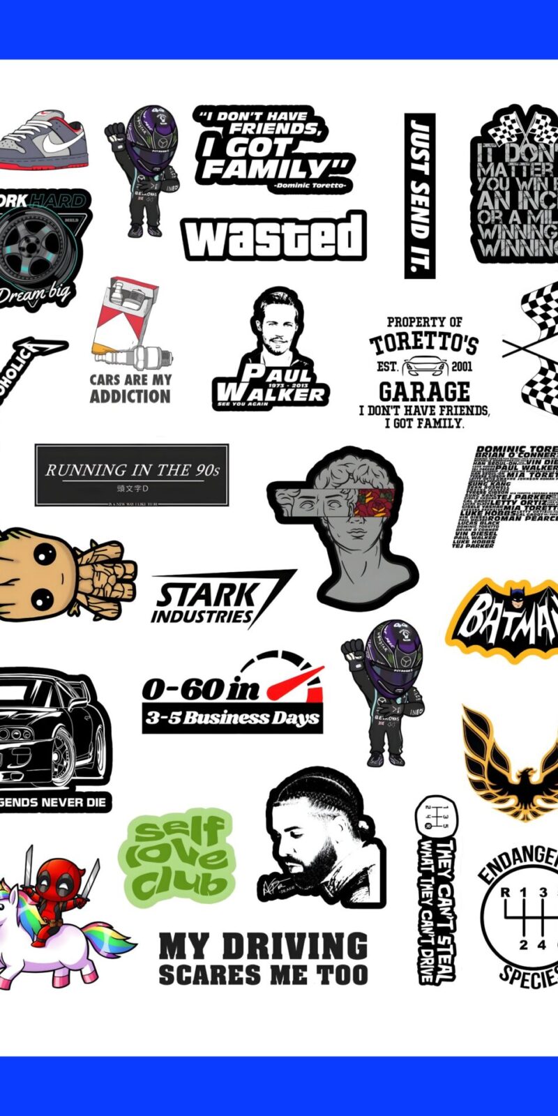 Fast and Furious Sticker Sheet
