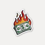 Burning Money Dollar Bill Sticker