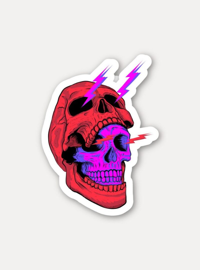 Double Skull Electric Bolt Sticker