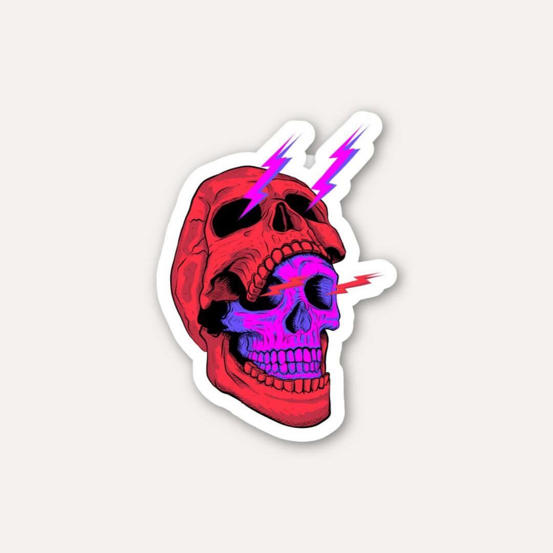 Double Skull Electric Bolt Sticker