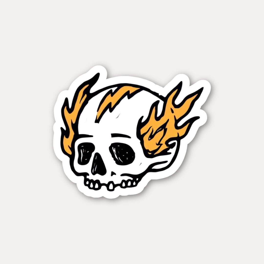 Electric Bolt Flaming Skull Sticker