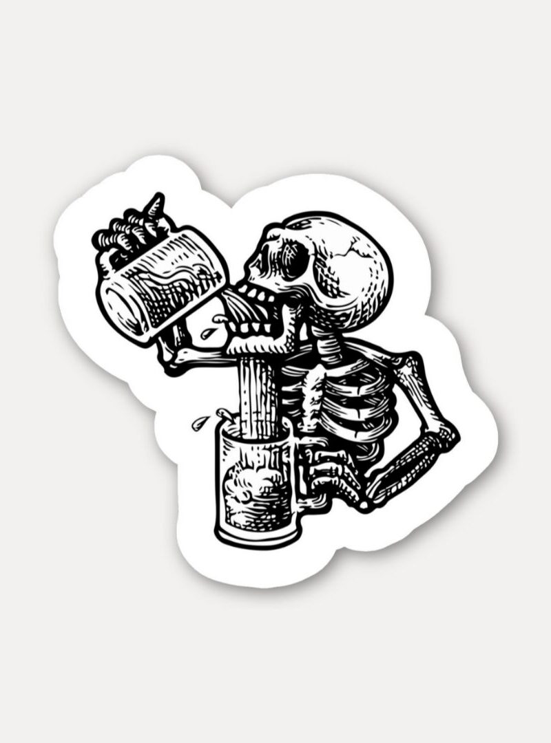 Skeleton Drinking Beer Sticker