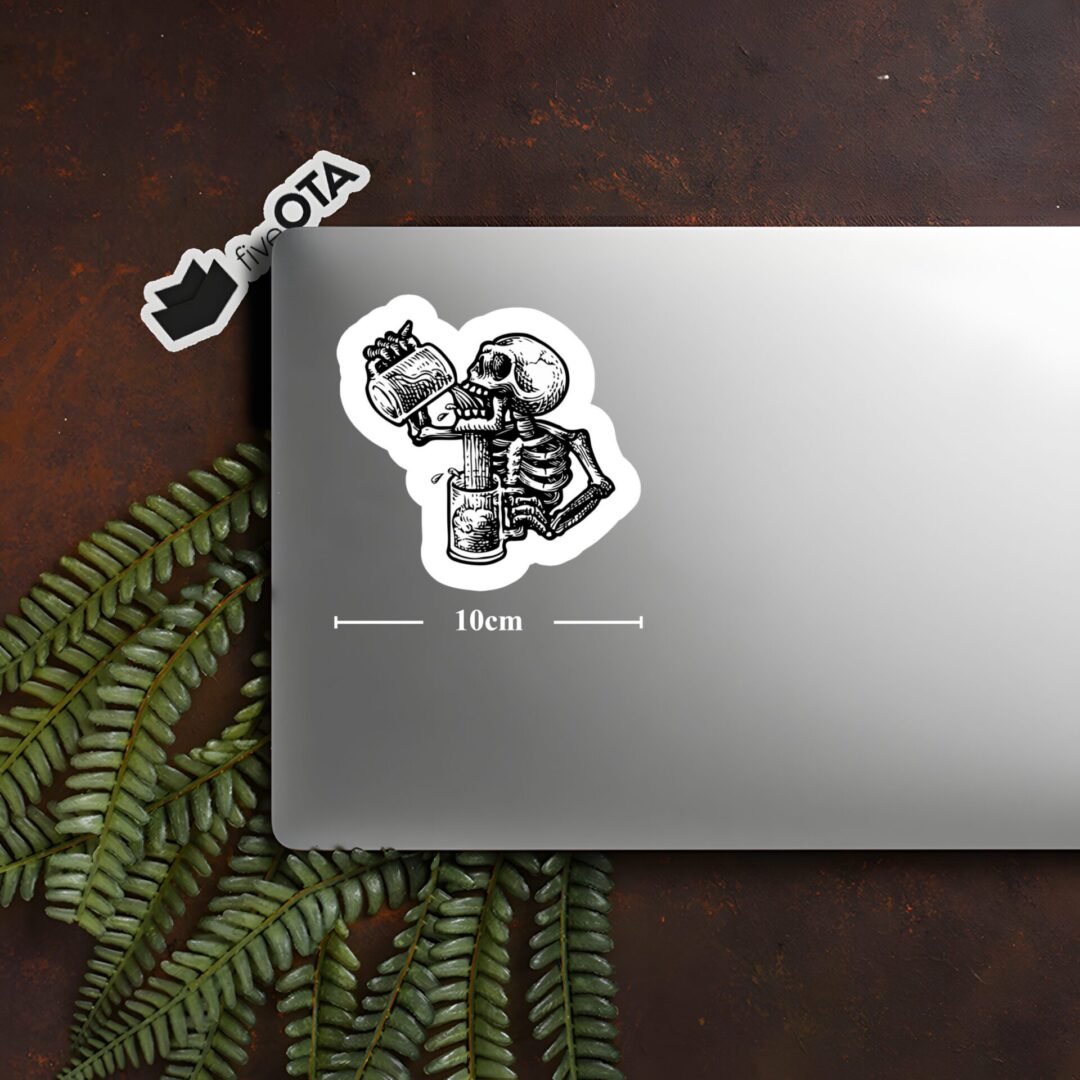 Skeleton Drinking Beer Sticker