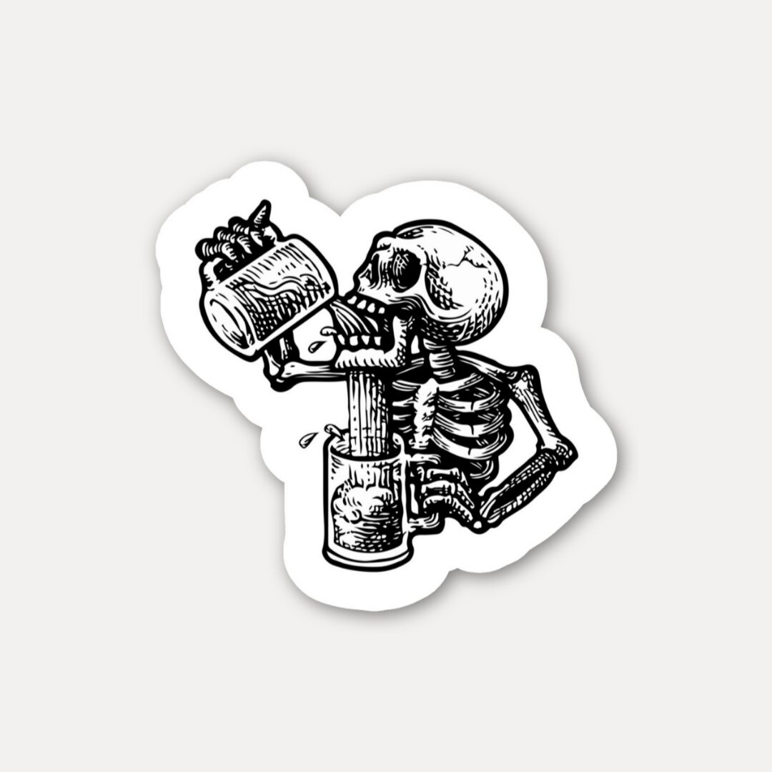 Skeleton Drinking Beer Sticker